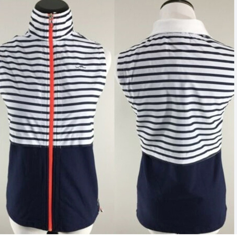 Ralph Lauren Active Womens Vest Navy Blue Striped Preppy Fisherman Yacht Size L